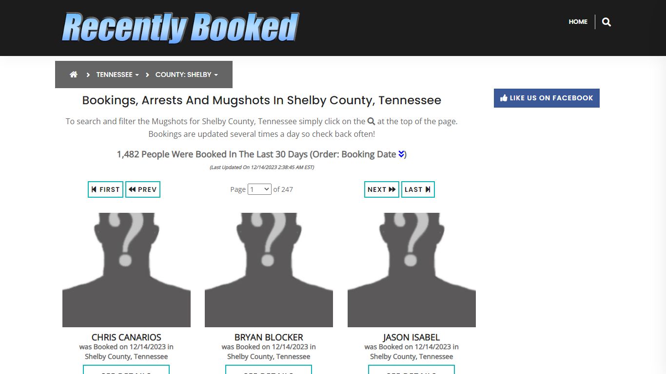 Bookings, Arrests and Mugshots in Shelby County, Tennessee
